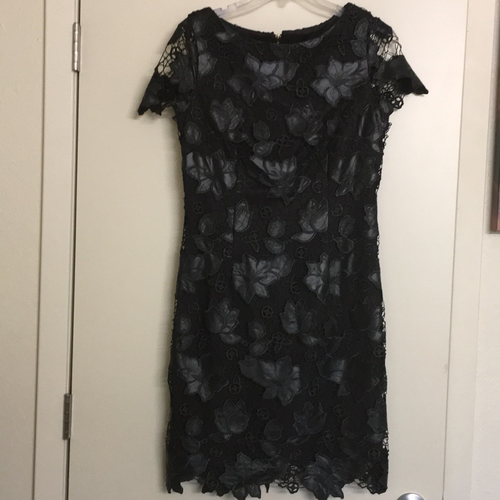 RARE Cache Black Dress M Leather Floral Crochet